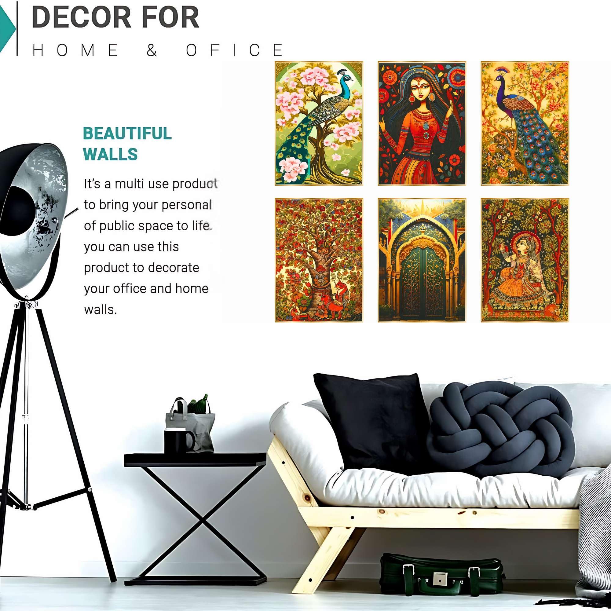 BLACKLUXE LIFESTYLE LTD Set of Six Wall Paintings for Wall Dacoration Golden Framed Wall Paintings for Living Room & Bedroom Wall Art for Home Decoration & Office Wall Décor - BLACKLUXECRAFTS