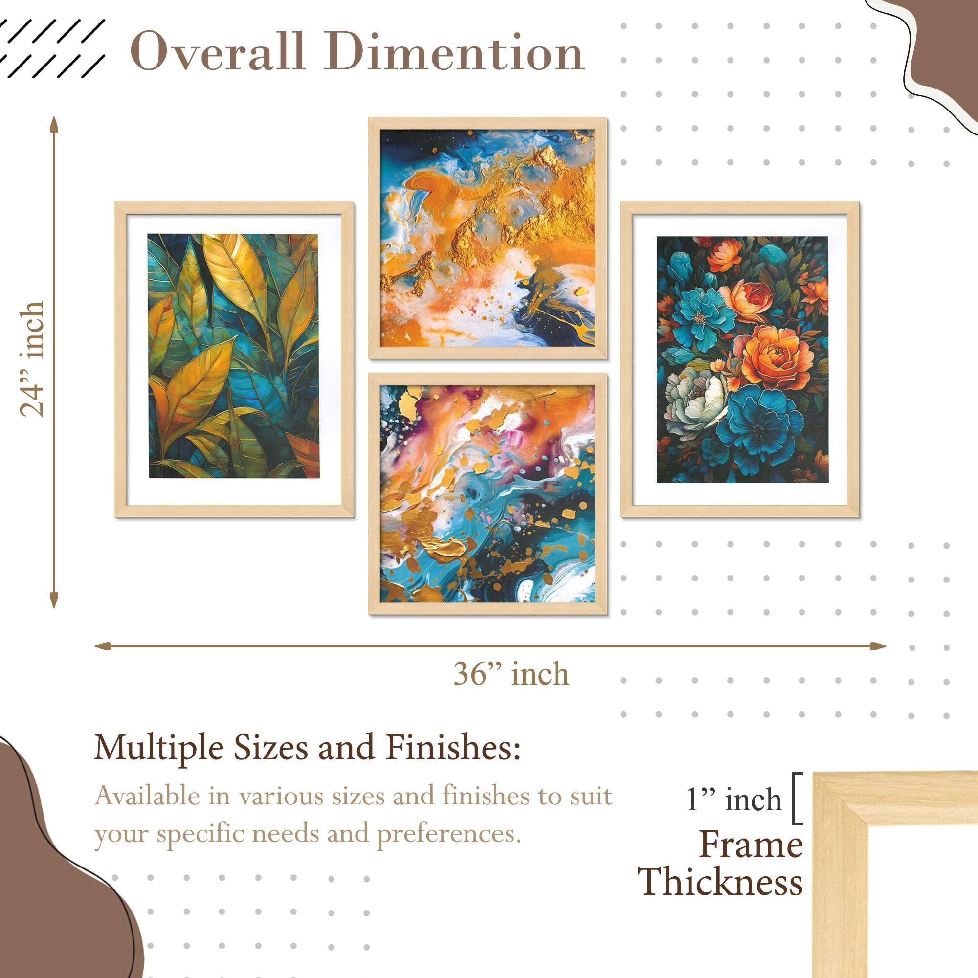 Modern Abstract & Floral Wall Art Set of 4 | Framed Canvas Prints for Living Room, Bedroom & Office Decor | Luxury Home Decoration
( 36X24 Inches ) (BLACKLUXE CRAFTS) - BLACKLUXECRAFTS