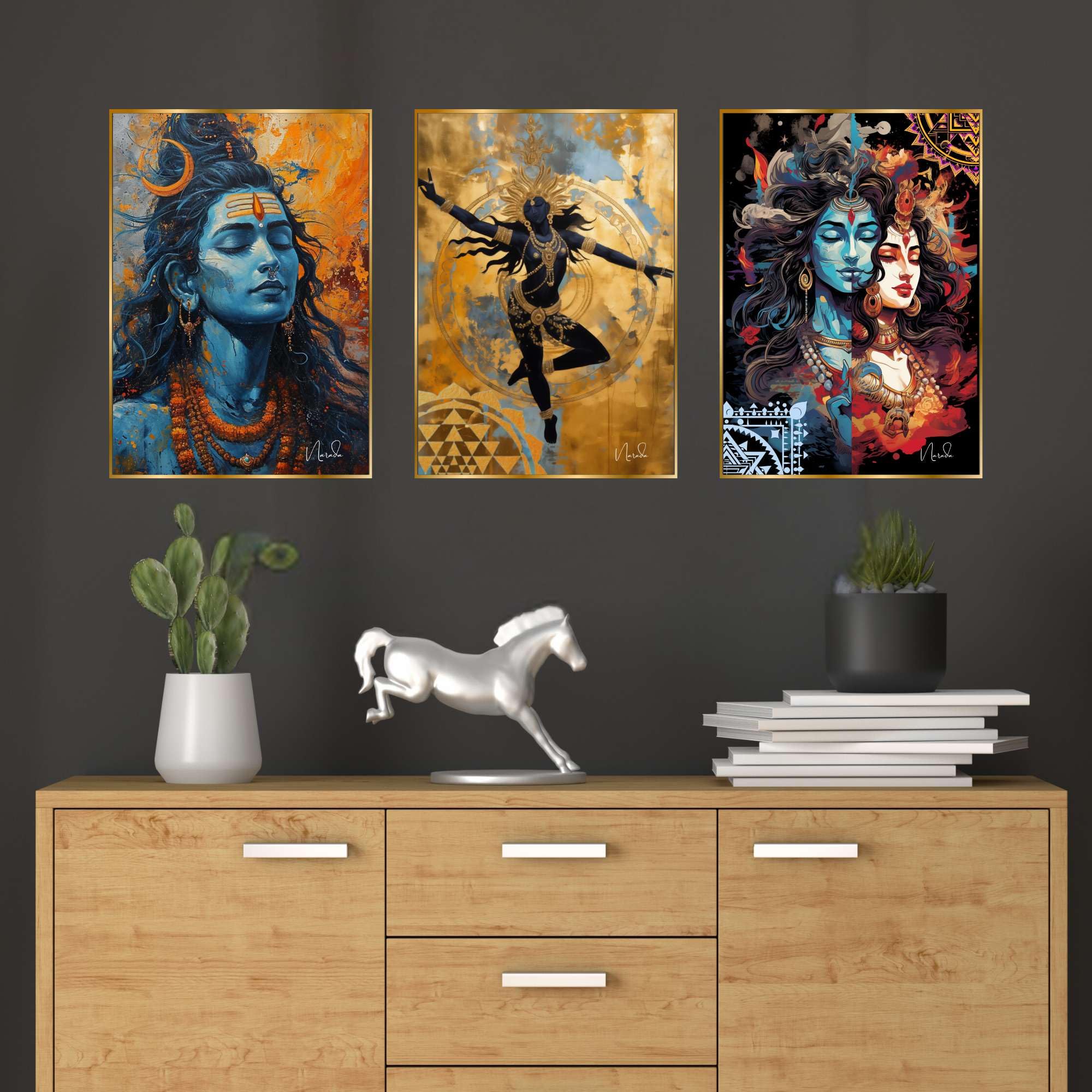 BLACKLUXE LIFESTYLE LTD Set of Three Wall Paintings for Wall Dacoration Golden Framed Wall Paintings for Living Room & Bedroom Wall Art for Home Decoration & Office Wall Décor - BLACKLUXECRAFTS