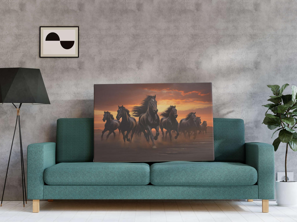 BLACKLUXE LIFESTYLE LTD Seven Horse Painting For Wall Decoration With Frame Canvas Painting For Living Room Bedroom Home Office & Hotels - BLACKLUXECRAFTS