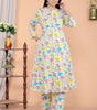 Women's Cotton Floral Printed Mandarin Collar A-Line Kurti with Pant (Cream)(BLACKLUXE CRAFTS) - BLACKLUXECRAFTS