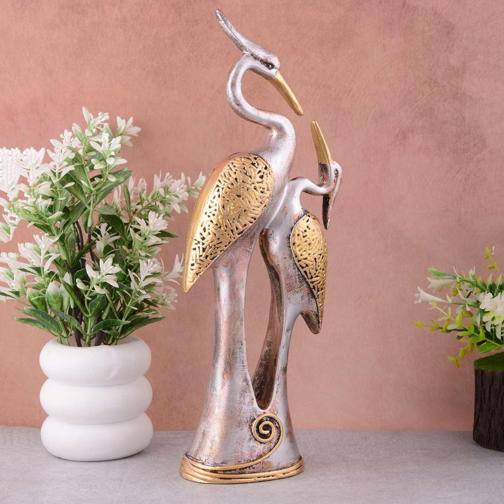 Handmade Crane Couple Resin Sculpture – Luxury Golden Silver Bird Figurine for Home Decor, Living Room & Office Decoration Gift (BLACKLUXE CRAFTS) - BLACKLUXECRAFTS