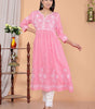 Women's Rayon Embroidered vcut Collar Anarkali Kurti with Pant (Pink) (BLACKLUXE CRAFTS) - BLACKLUXECRAFTS