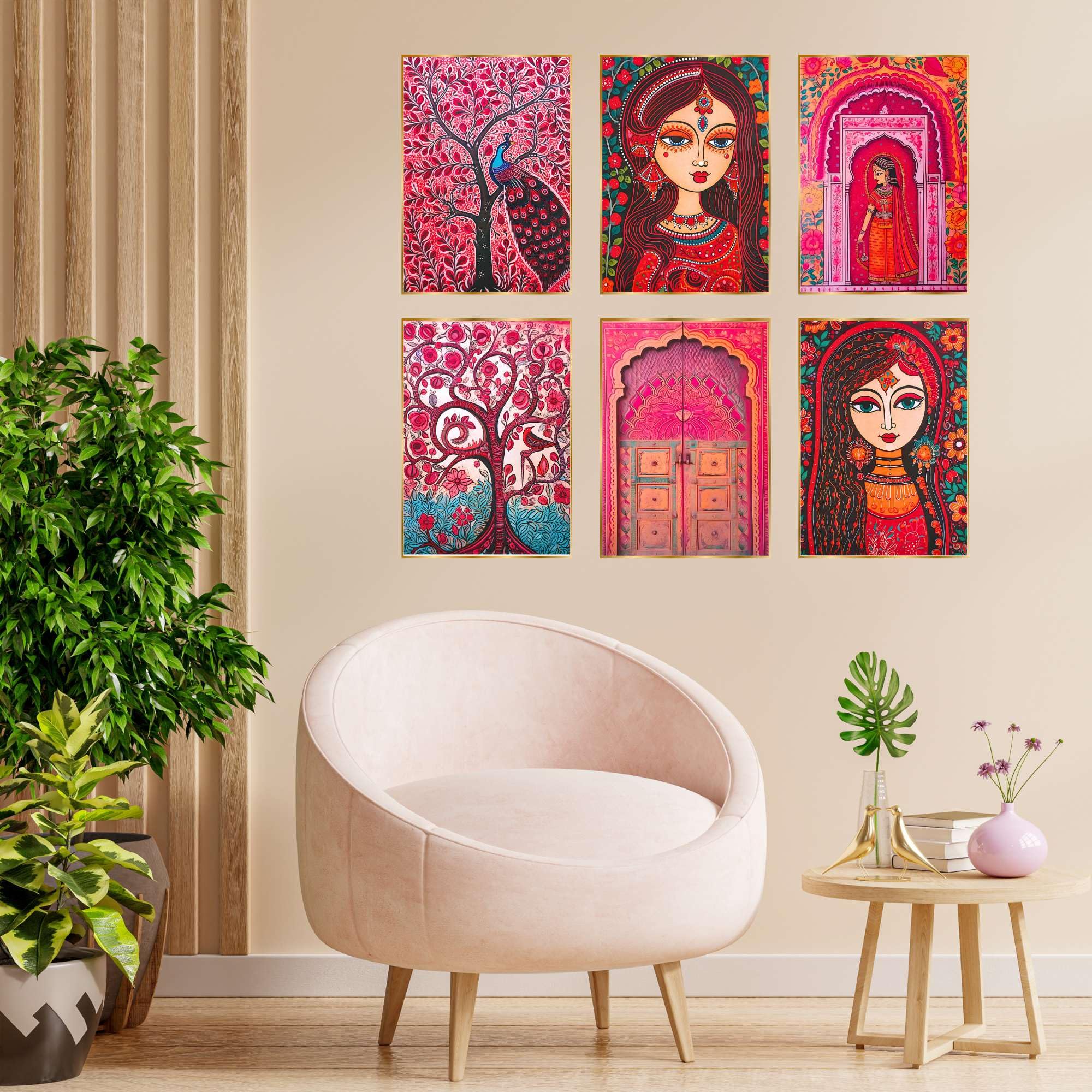 BLACKLUXE LIFESTYLE LTD Set of Six Wall Paintings for Wall Dacoration Golden Framed Wall Paintings for Living Room & Bedroom Wall Art for Home Decoration & Office Wall Décor - BLACKLUXECRAFTS