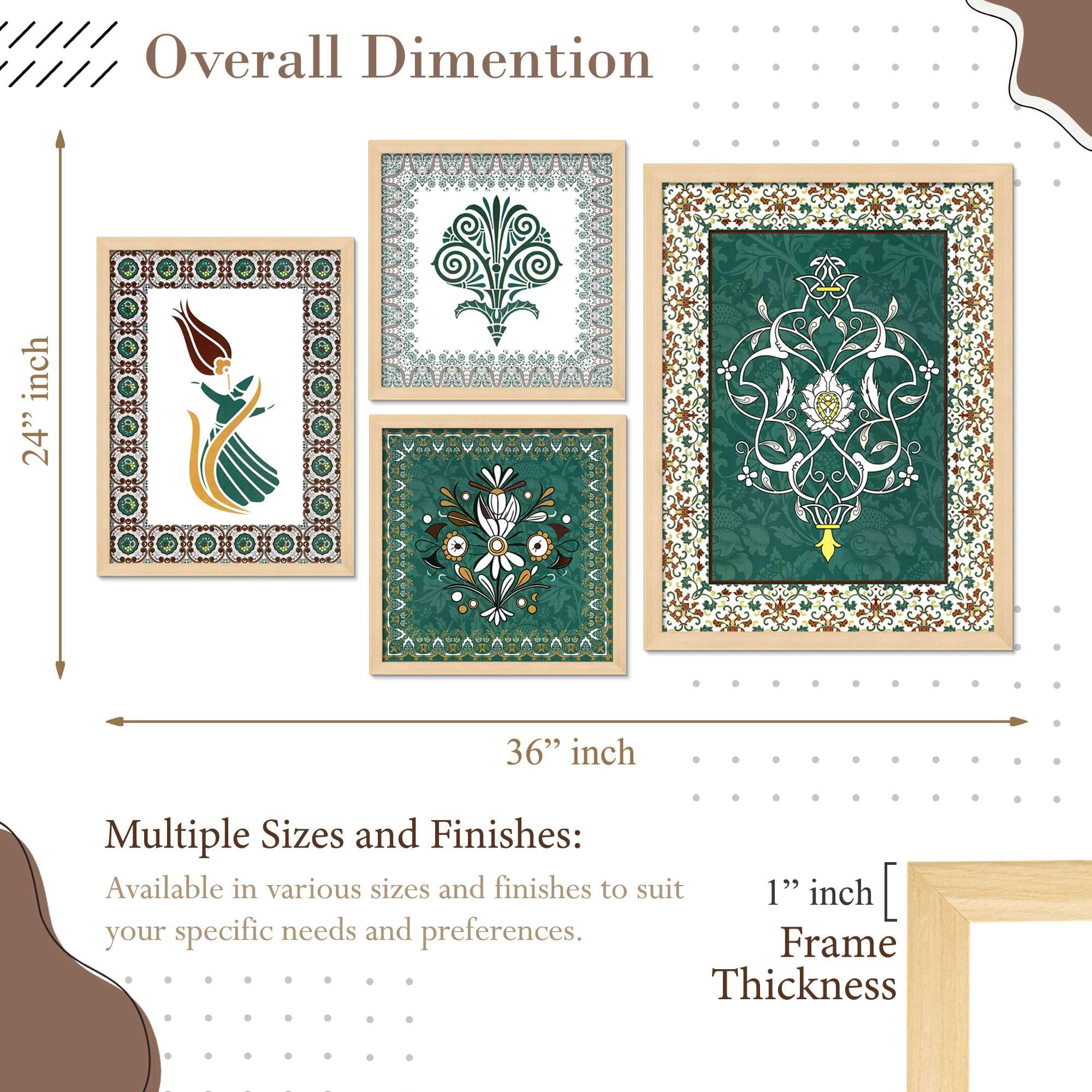 Islamic Wall Art Set of 4 | Arabic Calligraphy & Geometric Prints | Muslim Home Decor | Framed Artwork for Living Room, Mosque & Office
( 36X24 Inches ) (BLACKLUXE CRAFTS) - BLACKLUXECRAFTS
