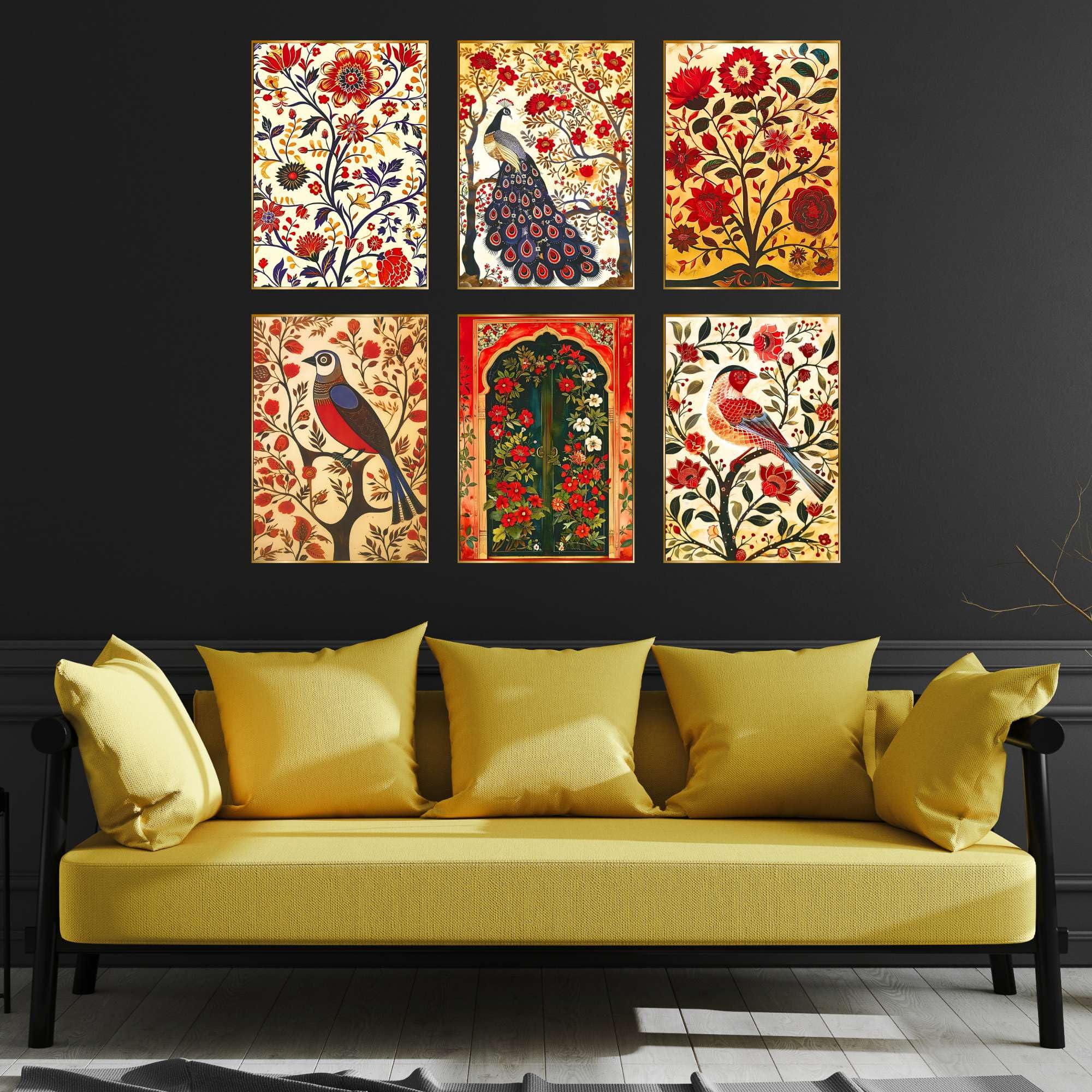 BLACKLUXE LIFESTYLE LTD Set of Six Wall Paintings for Wall Dacoration Golden Framed Wall Paintings for Living Room & Bedroom Wall Art for Home Decoration & Office Wall Décor - BLACKLUXECRAFTS