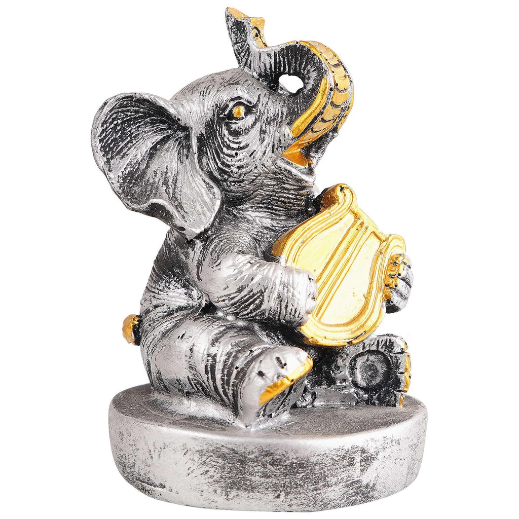 Silver Elephant Harp Figurine – Handcrafted Resin Musician Elephant Statue for Home Décor & Spiritual Gift (BLACKLUXE CRAFTS) - BLACKLUXECRAFTS