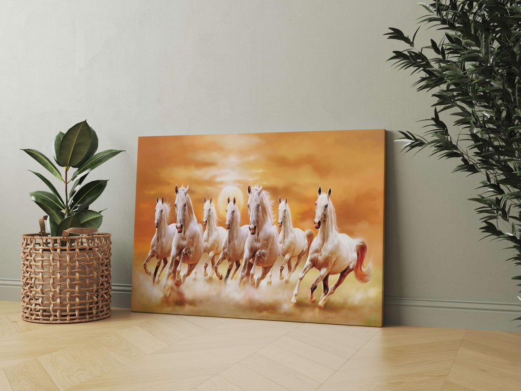 BLACKLUXE LIFESTYLE LTD Seven Horse Painting For Wall Decoration With Frame Canvas Painting For Living Room Bedroom Home Office & Hotels - BLACKLUXECRAFTS