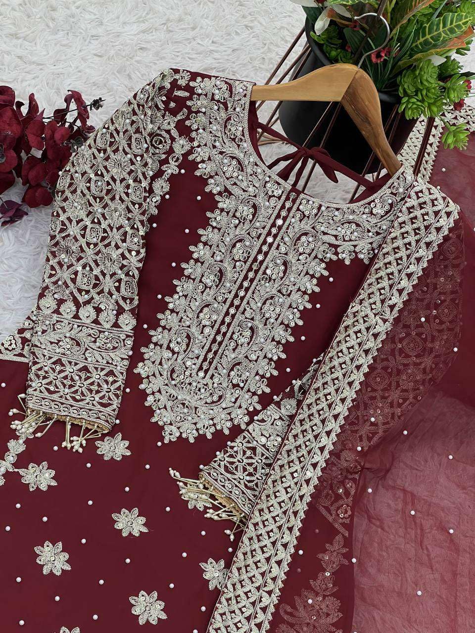 Black Embroidered Pakistani Suit with Heavy Silver Zari & Sequin Work | Designer Salwar Kameez with Dupatta for Women (BLACKLUXE CRAFTS) - BLACKLUXECRAFTS