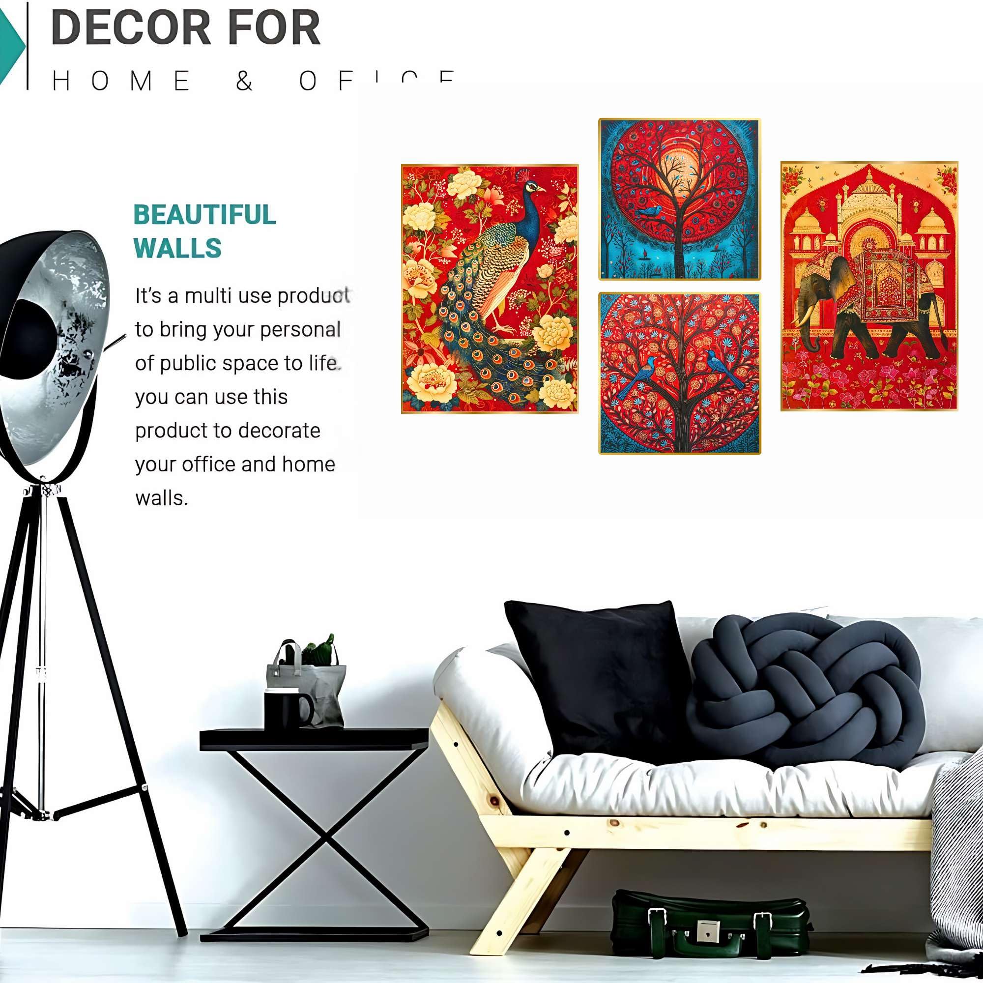 Set of Four Wall Paintings for Wall Decoration Golden Framed Wall Paintings for Living Room & Bedroom Wall Art for Home Decoration & Office Wall Décor (BLACKLUXE CRAFTS) - BLACKLUXECRAFTS