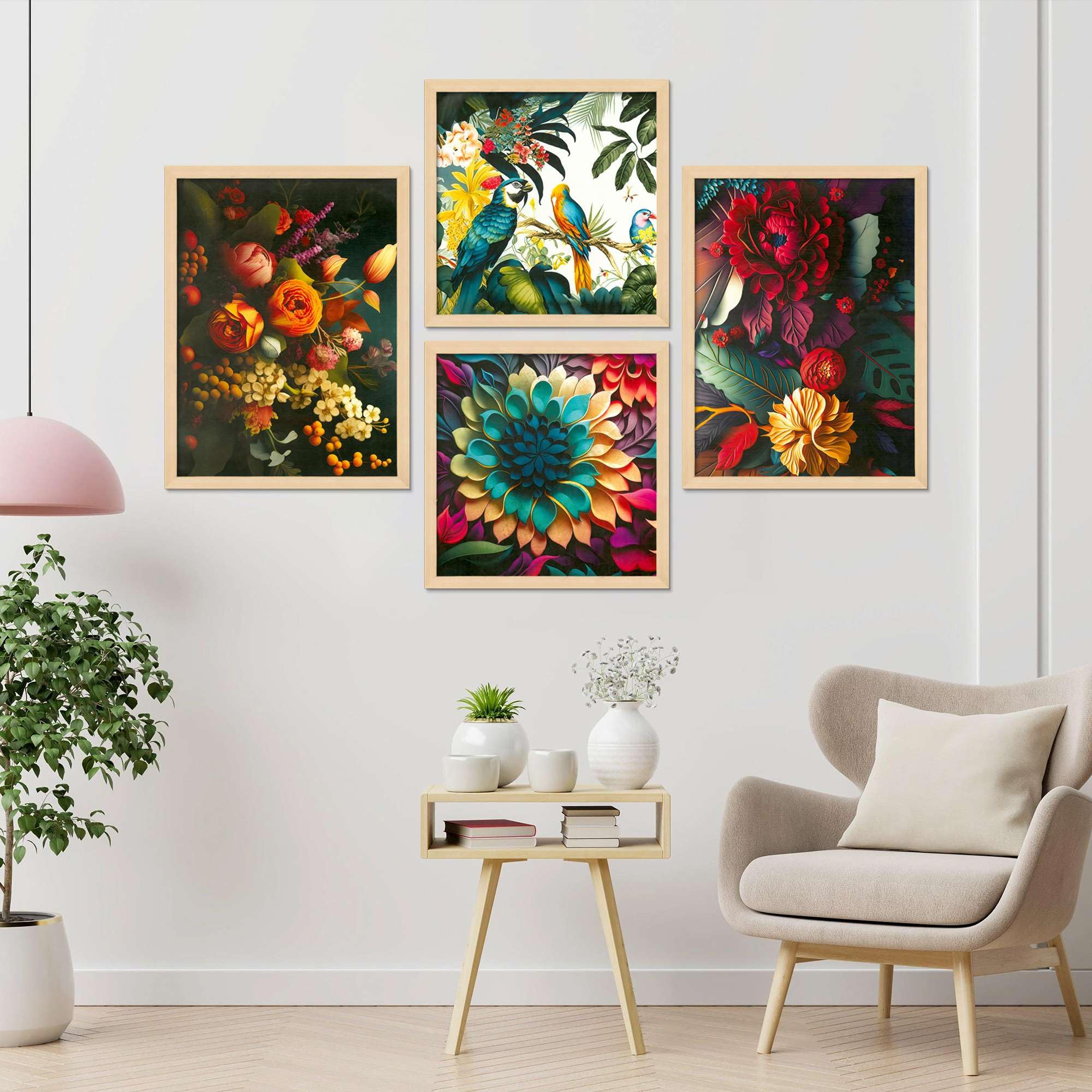 Tropical Parrot & Floral Wall Art Set of 4 | Colorful Botanical & Bird Canvas Prints | Modern Framed Artwork for Living Room, Bedroom & Office Decor
( 36X24 Inches ) (BLACKLUXE CRAFTS) - BLACKLUXECRAFTS