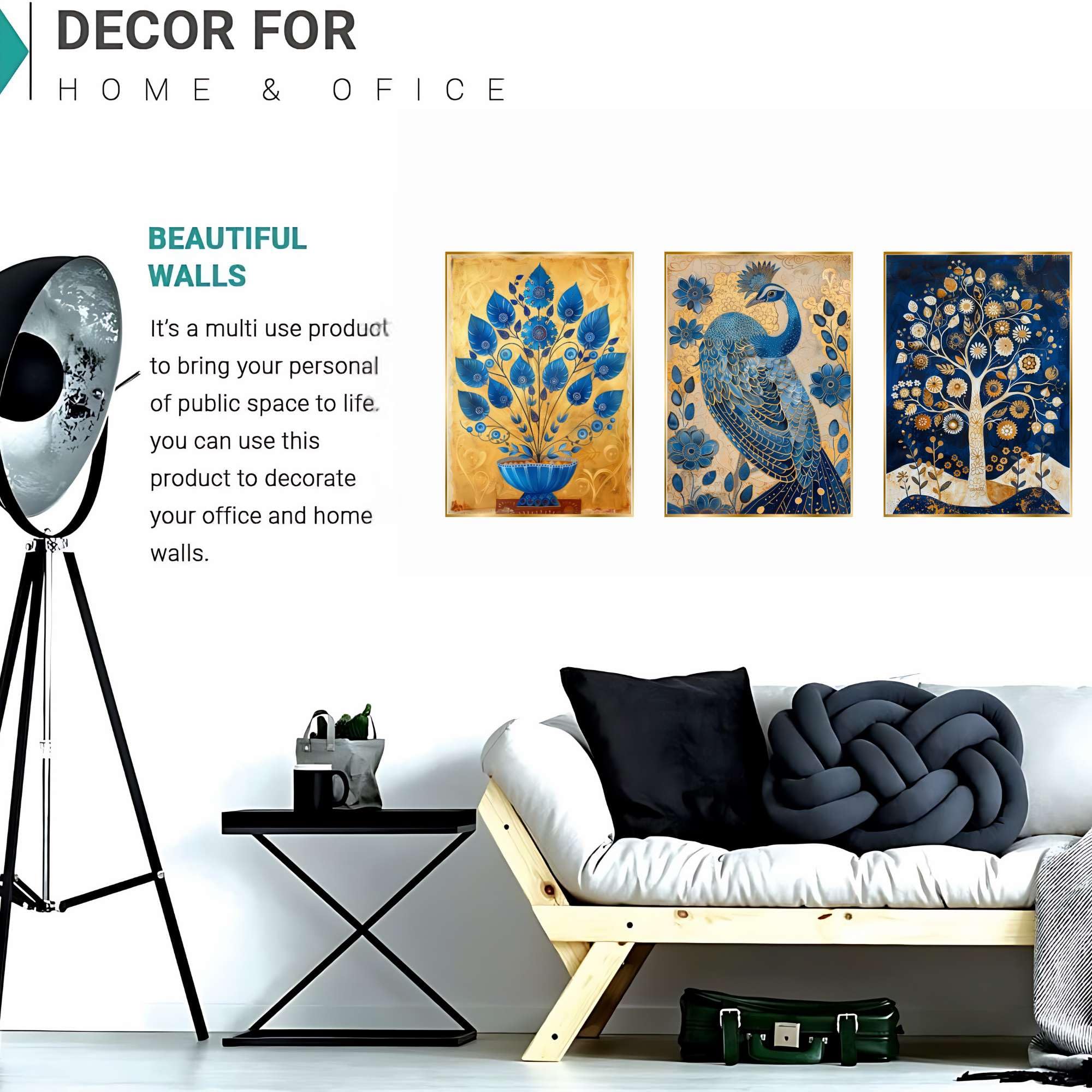BLACKLUXE LIFESTYLE LTD Set of Three Wall Paintings for Wall Dacoration Golden Framed Wall Paintings for Living Room & Bedroom Wall Art for Home Decoration & Office Wall Décor - BLACKLUXECRAFTS