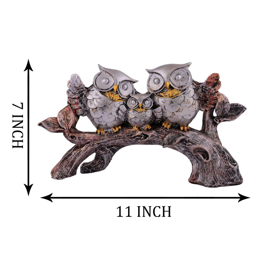Silver Owl Family Figurine on Tree Branch – Handcrafted Resin Owl Sculpture for Home Décor & Gift (BLACKLUXE CRAFTS) - BLACKLUXECRAFTS