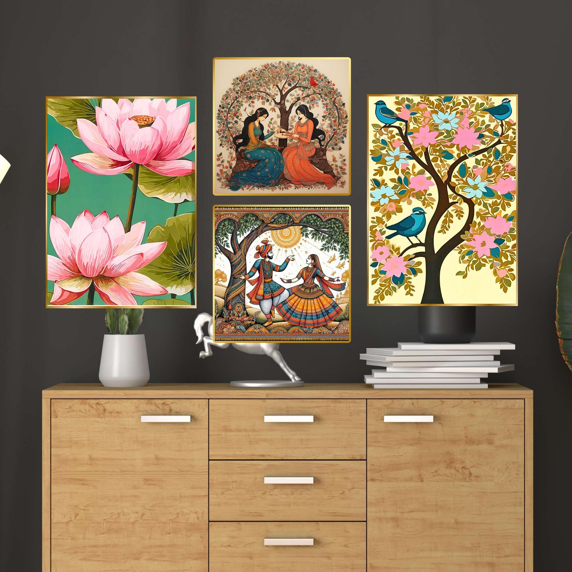 Set of Four Wall Paintings for Wall Decoration Golden Framed Wall Paintings for Living Room & Bedroom Wall Art for Home Decoration & Office Wall Décor (BLACKLUXE CRAFTS) - BLACKLUXECRAFTS
