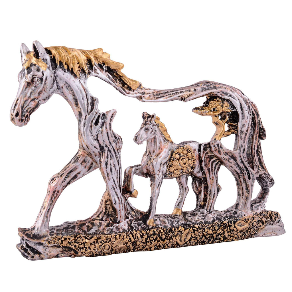 Silver & Gold Horse Family Figurine – Handcrafted Resin Horse Sculpture for Home Décor & Gift (BLACKLUXE CRAFTS) - BLACKLUXECRAFTS