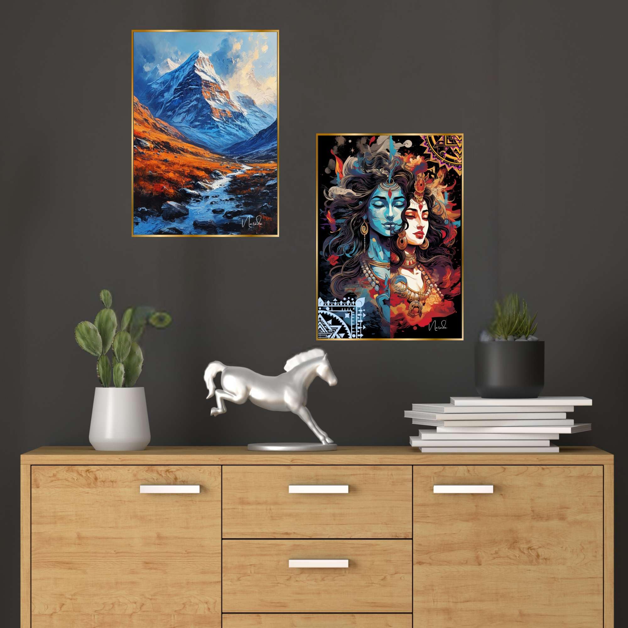 BLACKLUXE LIFESTYLE LTD Set of Two Wall Paintings for Wall Dacoration Golden Framed Wall Paintings for Living Room & Bedroom Wall Art for Home Decoration & Office Wall Décor - BLACKLUXECRAFTS