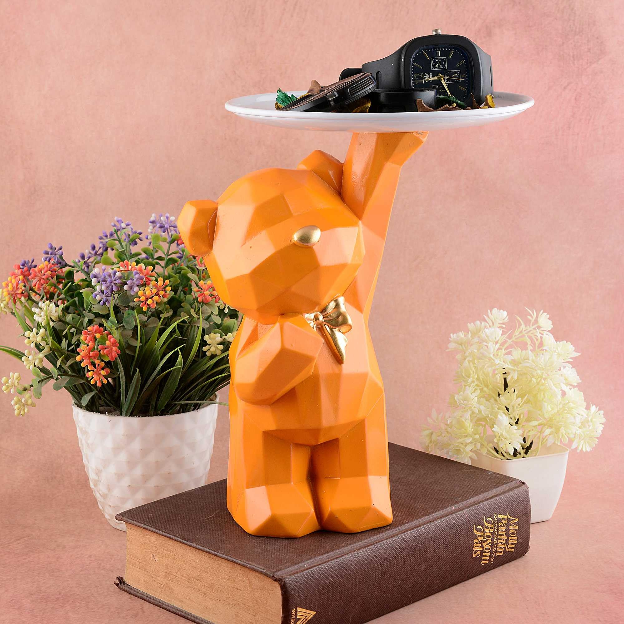 Handmade Geometric Bear Resin Tray – Modern Orange Decorative Organizer for Keys, Watches, Jewelry & Snacks | Unique Home Decor Gift (BLACKLUXE CRAFTS) - BLACKLUXECRAFTS
