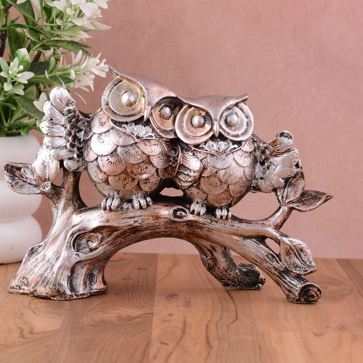 Vintage Twin Owl Figurine on Tree Branch – Handcrafted Resin Owl Statue for Home Décor & Gifting (BLACKLUXE CRAFTS) - BLACKLUXECRAFTS