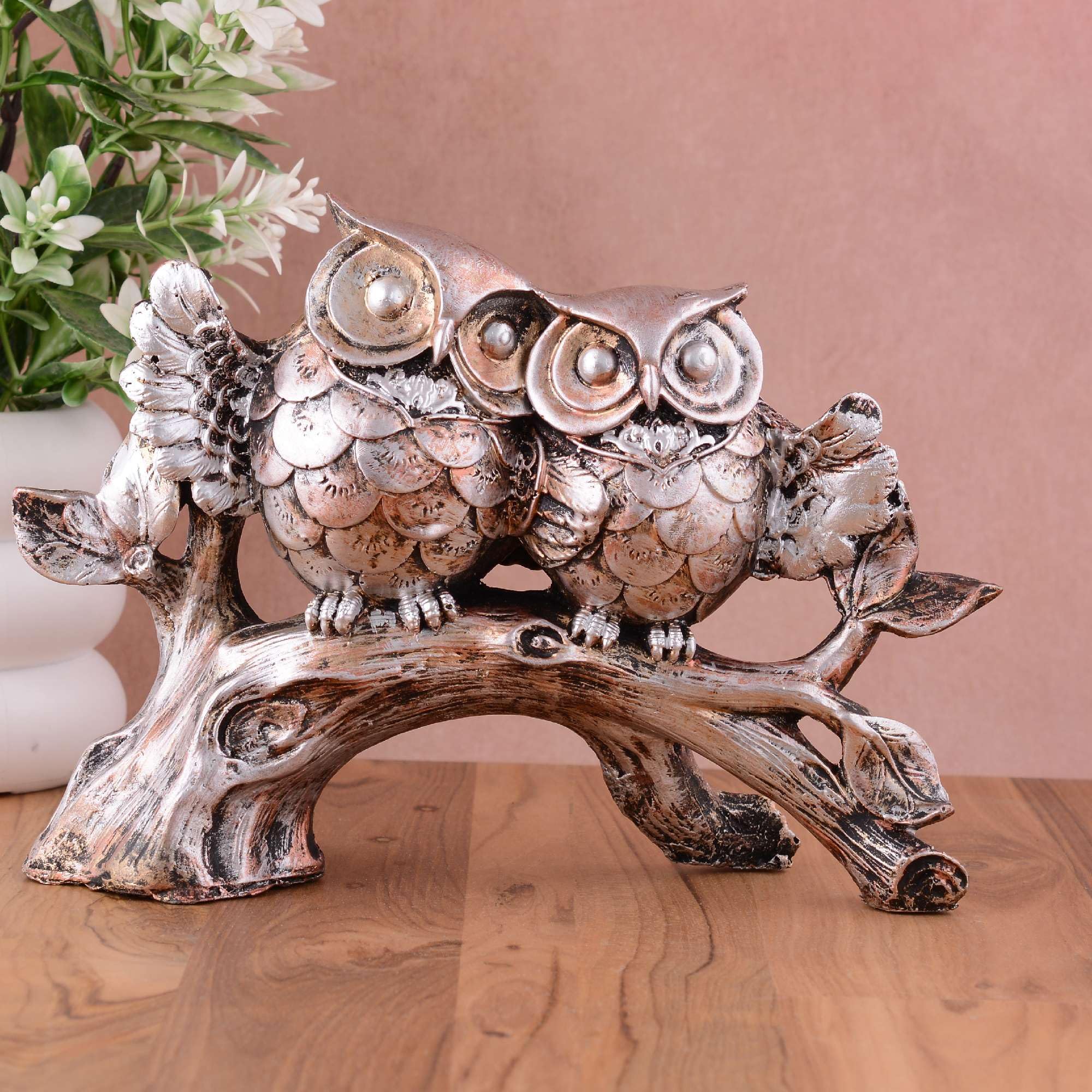 Vintage Twin Owl Figurine on Tree Branch – Handcrafted Resin Owl Statue for Home Décor & Gifting (BLACKLUXE CRAFTS) - BLACKLUXECRAFTS