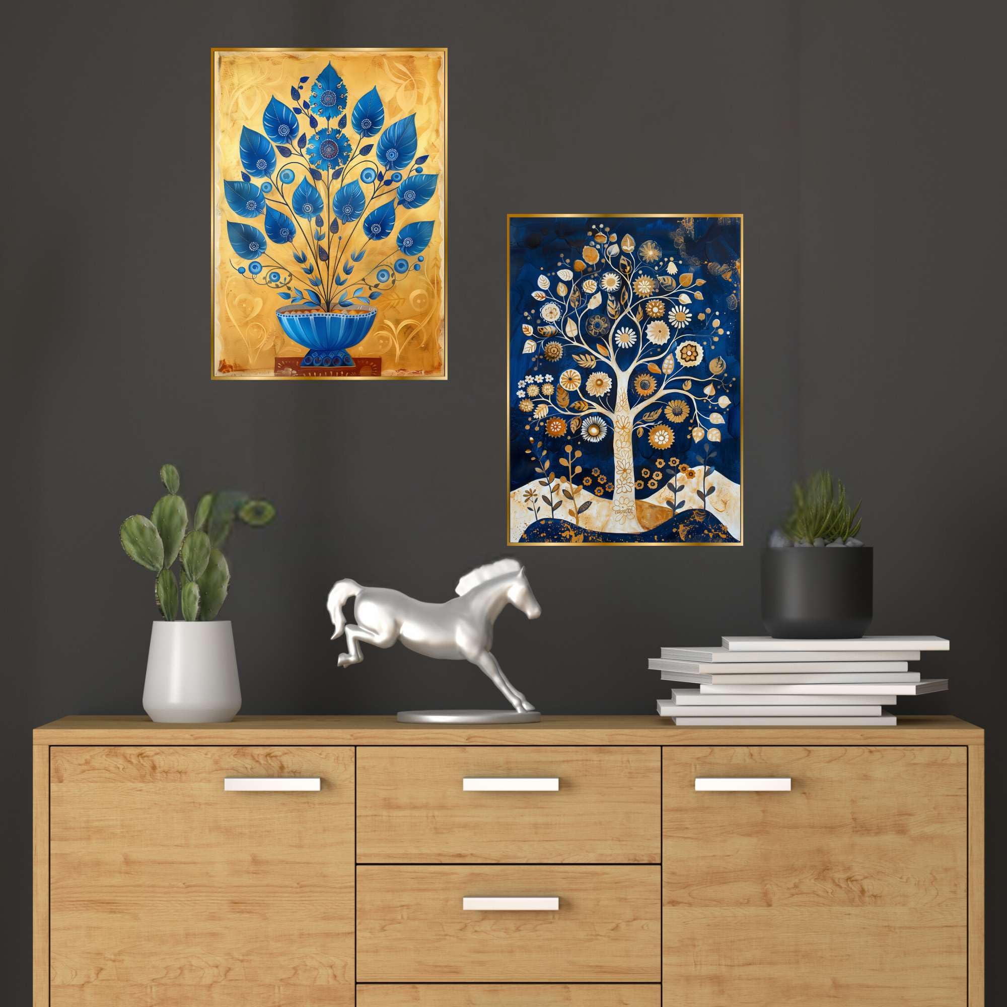 BLACKLUXE LIFESTYLE LTD Set of Two Wall Paintings for Wall Dacoration Golden Framed Wall Paintings for Living Room & Bedroom Wall Art for Home Decoration & Office Wall Décor - BLACKLUXECRAFTS