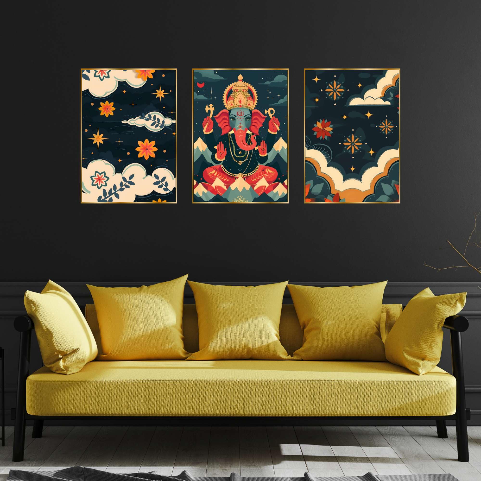 BLACKLUXE LIFESTYLE LTD Set of Three Wall Paintings for Wall Dacoration Golden Framed Wall Paintings for Living Room & Bedroom Wall Art for Home Decoration & Office Wall Décor - BLACKLUXECRAFTS