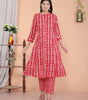 Women's Rayon Floral Printed Mandarin Collar A-Line Kurti with Trousers (Red)(BLACKLUXE CRAFTS) - BLACKLUXECRAFTS
