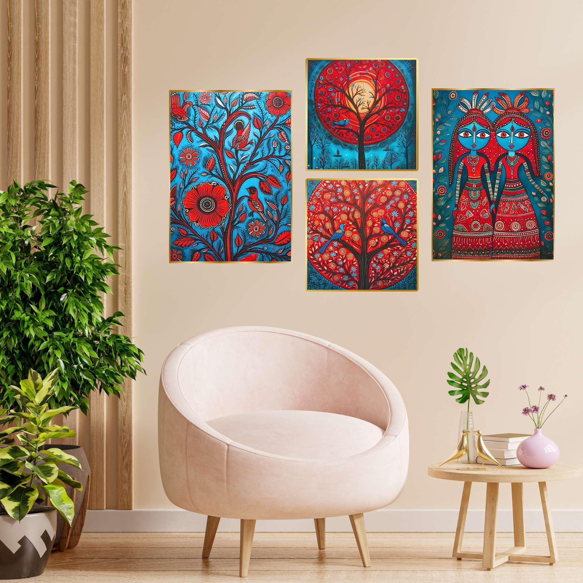 Set of Four Wall Paintings for Wall Decoration Golden Framed Wall Paintings for Living Room & Bedroom Wall Art for Home Decoration & Office Wall Décor (BLACKLUXE CRAFTS) - BLACKLUXECRAFTS