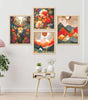 Deer, Floral & Mountain Wall Art Set – Vibrant Nature Canvas Prints in Orange & Red Tones | Modern Home Décor for Living Room, Bedroom & Office | Handmade in India ( 36X24 Inches ) (BLACKLUXE CRAFTS) - BLACKLUXECRAFTS