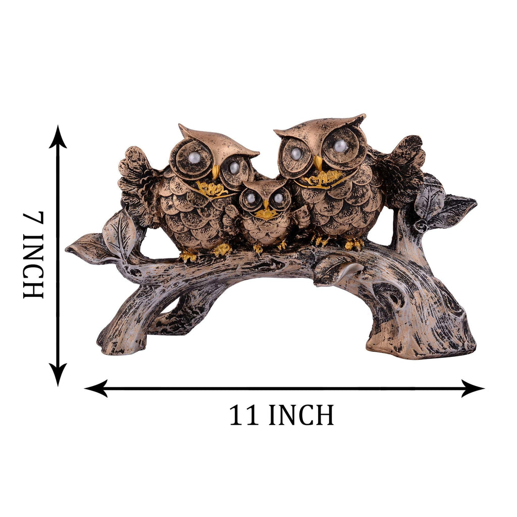 Antique Finish Owl Family Figurine on Tree Branch – Handcrafted Resin Owl Statue for Home Décor & Gifting (BLACKLUXE CRAFTS) - BLACKLUXECRAFTS