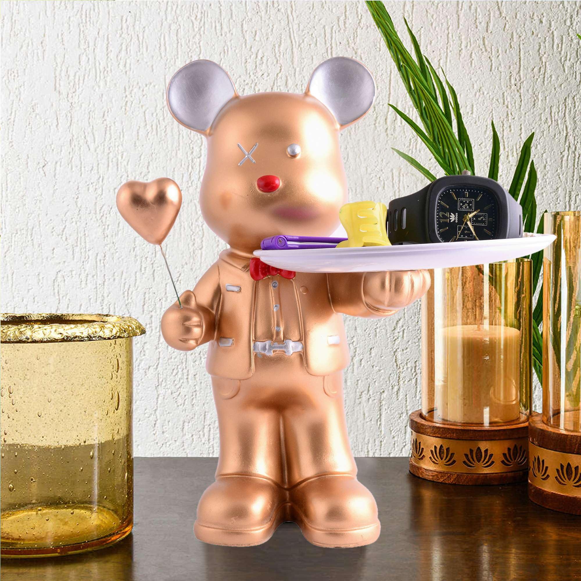 Handmade Resin Bear Tray with Heart Balloon – Decorative Organizer for Keys, Watch, Jewelry & Snacks | Modern Home Decor Gift from India (BLACKLUXE CRAFTS) - BLACKLUXECRAFTS