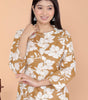Women's Cotton Floral Printed Mandarin Collar A-Line Kurti with Pant (Brown) (BLACKLUXE CRAFTS) - BLACKLUXECRAFTS