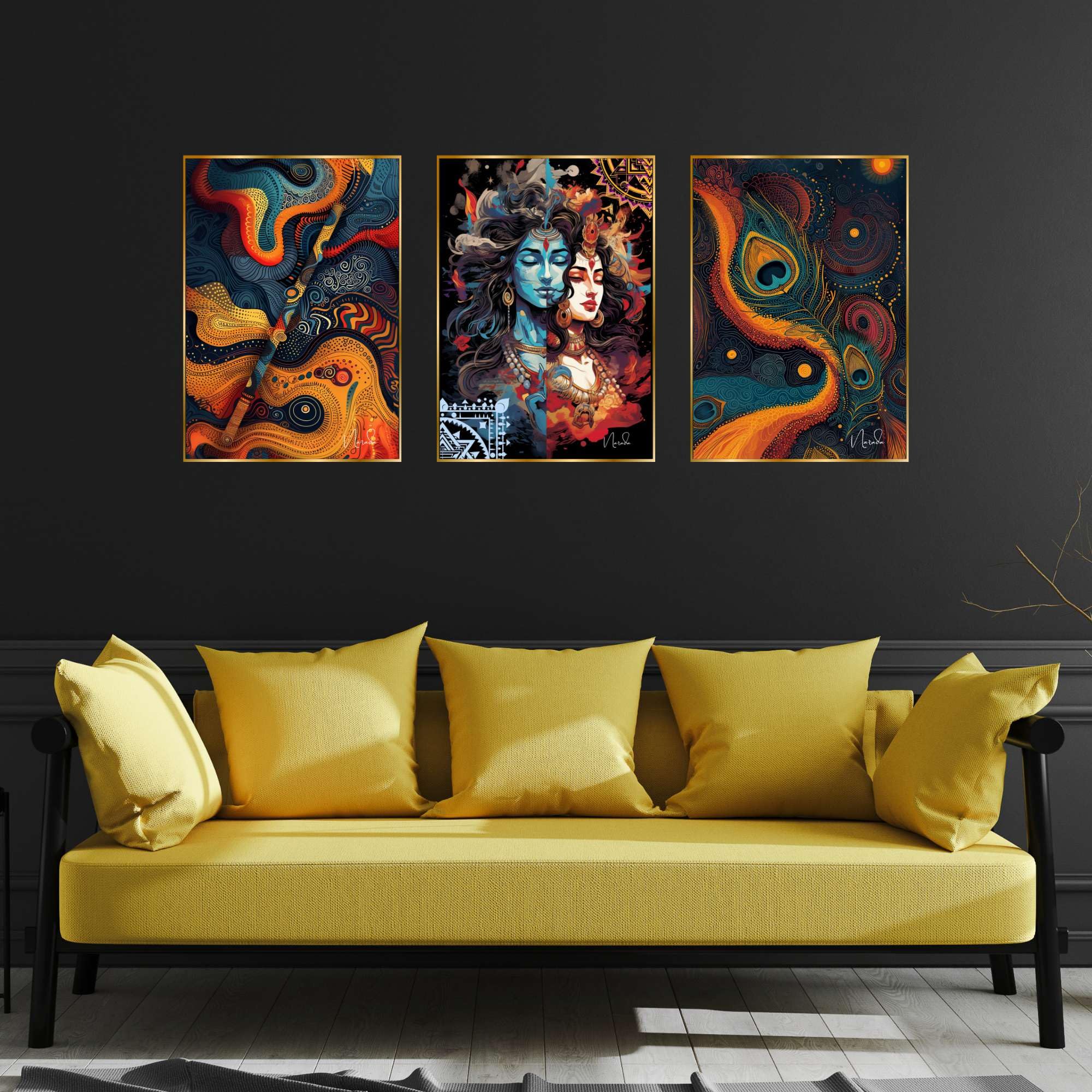 BLACKLUXE LIFESTYLE LTD Set of Three Wall Paintings for Wall Dacoration Golden Framed Wall Paintings for Living Room & Bedroom Wall Art for Home Decoration & Office Wall Décor - BLACKLUXECRAFTS