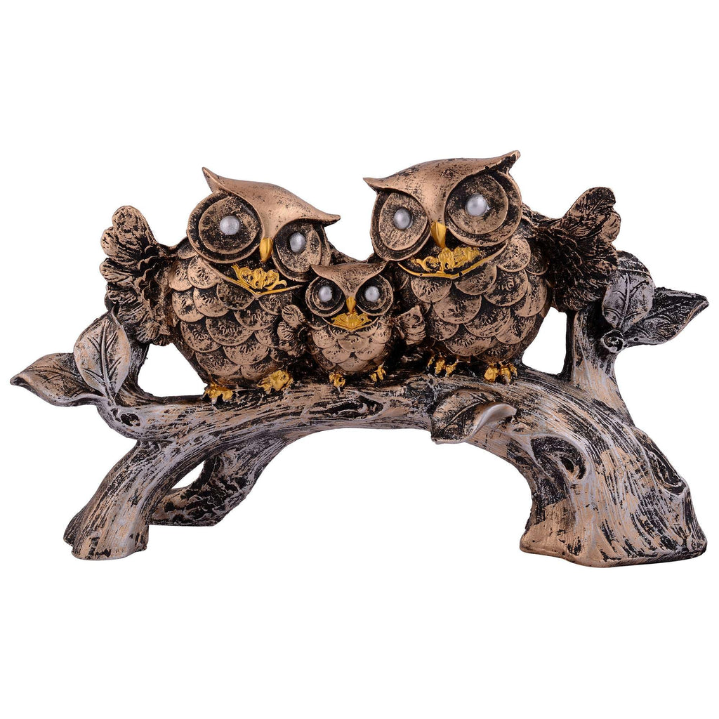 Antique Finish Owl Family Figurine on Tree Branch – Handcrafted Resin Owl Statue for Home Décor & Gifting (BLACKLUXE CRAFTS) - BLACKLUXECRAFTS