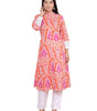 Women's Cotton Printed Mandarin Collar A-Line Kurti with Pant (Orange) (BLACKLUXE CRAFTS) - BLACKLUXECRAFTS