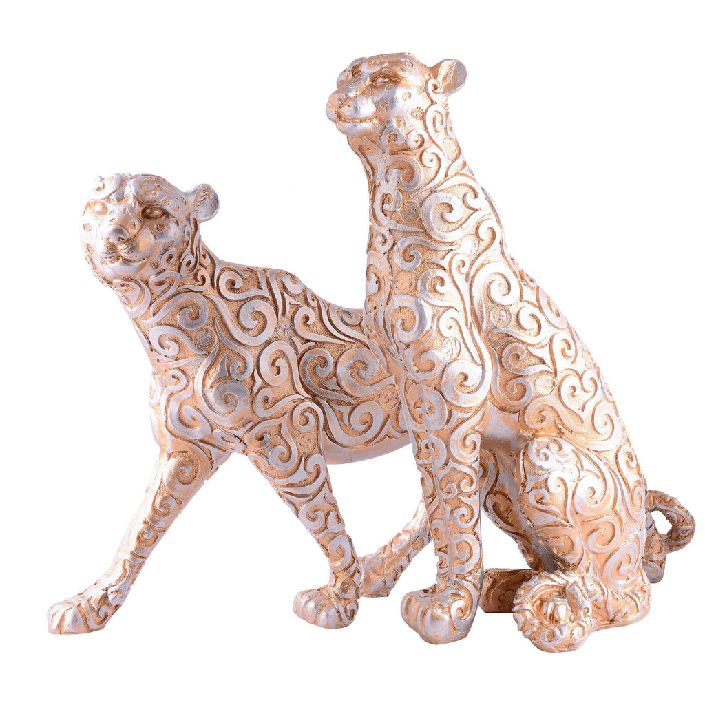 Handmade Golden Leopard Figurines Set – Luxury Resin Cheetah Statues with Carved Patterns for Modern Home Décor Set Of Two (BLACKLUXE CRAFTS) - BLACKLUXECRAFTS