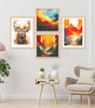 Deer & Mountain Sunset Wall Art Set – Abstract Nature Canvas Prints in Orange, Yellow & Blue | Modern Boho Home Décor for Living Room, Bedroom & Office | Handmade in India ( 36X24 Inches ) (BLACKLUXE CRAFTS) - BLACKLUXECRAFTS