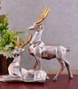 Silver Reindeer Couple Figurines with Golden Antlers – Modern Resin Deer Statues for Home Décor & Gifting (BLACKLUXE CRAFTS) - BLACKLUXECRAFTS