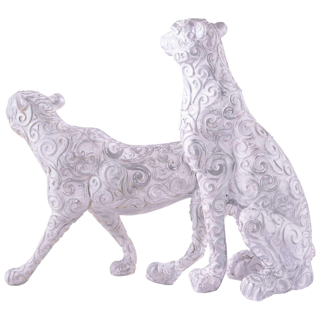 Handmade White Leopard Figurines Set – Elegant Resin Cheetah Statues with Carved Patterns for Luxury Home Décor Set Of Two (BLACKLUXE CRAFTS) - BLACKLUXECRAFTS
