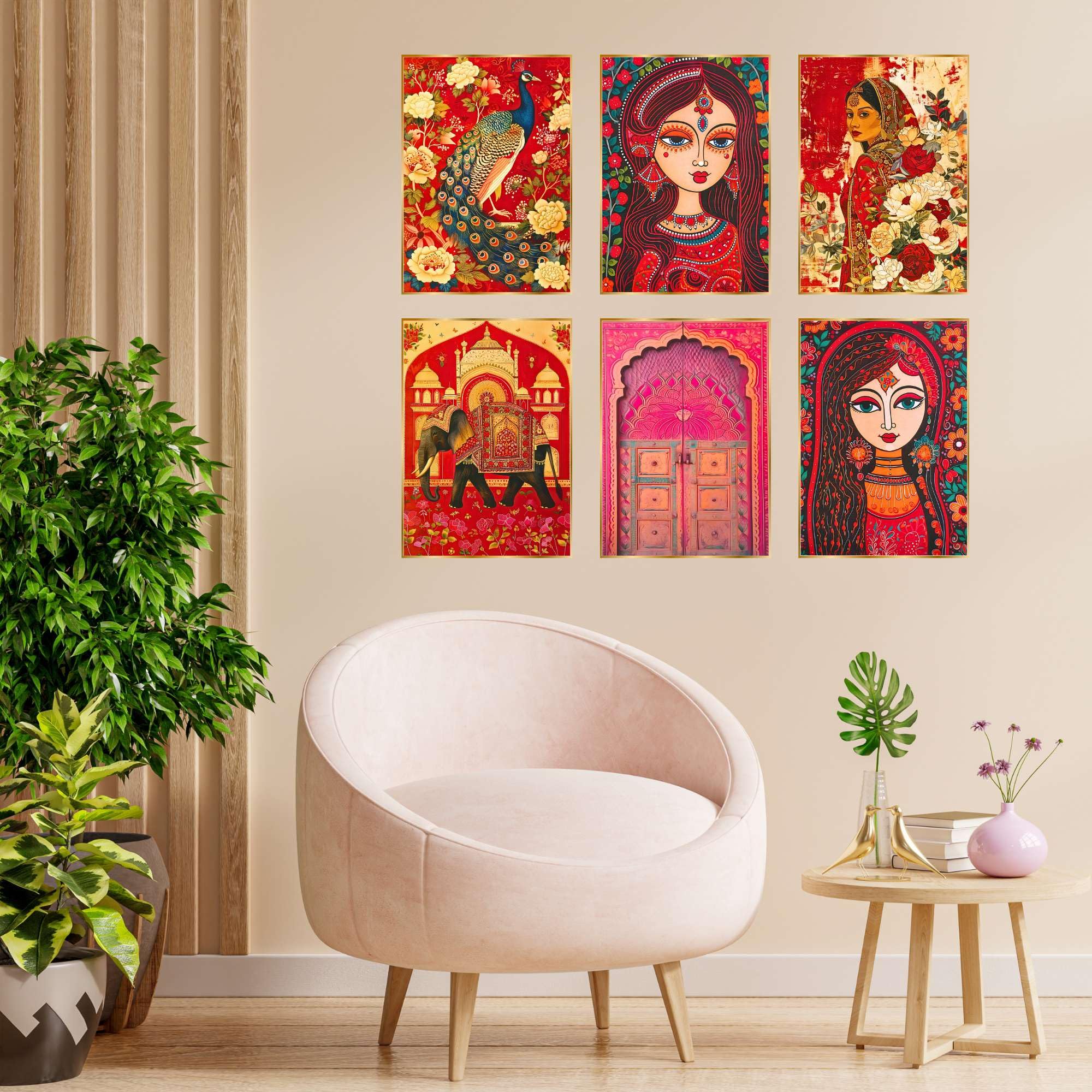 BLACKLUXE LIFESTYLE LTD Set of Six Wall Paintings for Wall Dacoration Golden Framed Wall Paintings for Living Room & Bedroom Wall Art for Home Decoration & Office Wall Décor - BLACKLUXECRAFTS