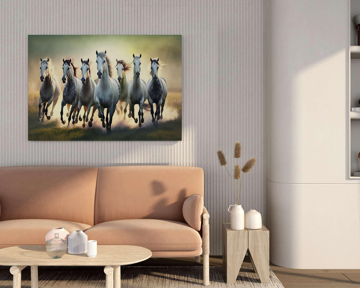 BLACKLUXE LIFESTYLE LTD Seven Horse Painting For Wall Decoration With Frame Canvas Painting For Living Room Bedroom Home Office & Hotels - BLACKLUXECRAFTS