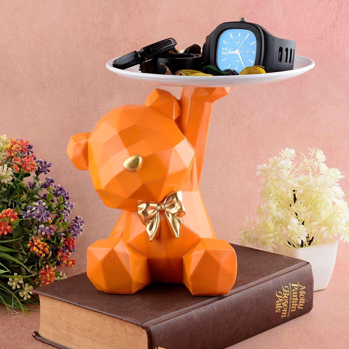 Handmade Geometric Bear Resin Tray – Orange Decorative Storage Stand for Keys, Watches, Jewelry & Snacks | Modern Home Organizer Gift (BLACKLUXE CRAFTS) - BLACKLUXECRAFTS