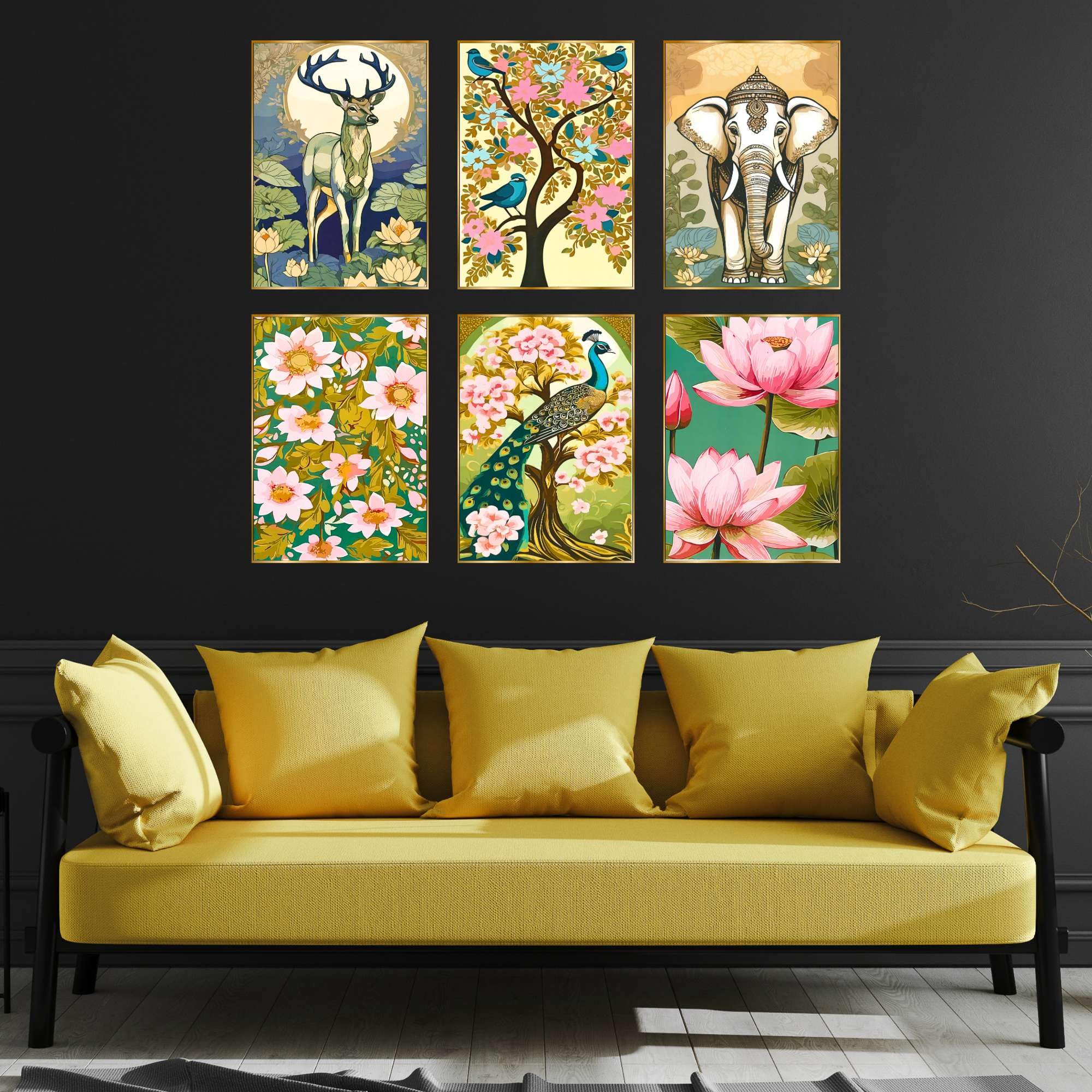 BLACKLUXE LIFESTYLE LTD Set of Six Wall Paintings for Wall Dacoration Golden Framed Wall Paintings for Living Room & Bedroom Wall Art for Home Decoration & Office Wall Décor - BLACKLUXECRAFTS