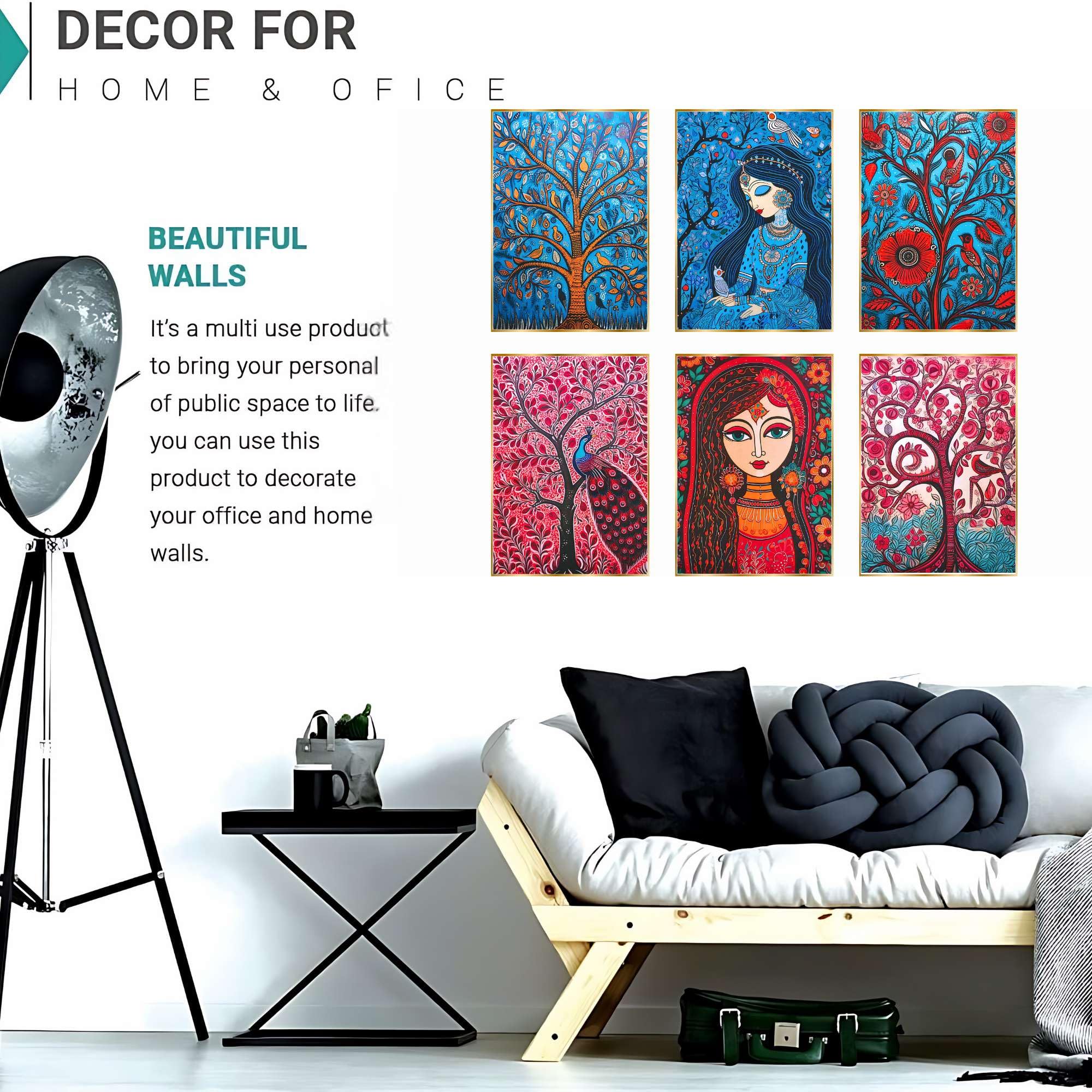 BLACKLUXE LIFESTYLE LTD Set of Six Wall Paintings for Wall Dacoration Golden Framed Wall Paintings for Living Room & Bedroom Wall Art for Home Decoration & Office Wall Décor - BLACKLUXECRAFTS