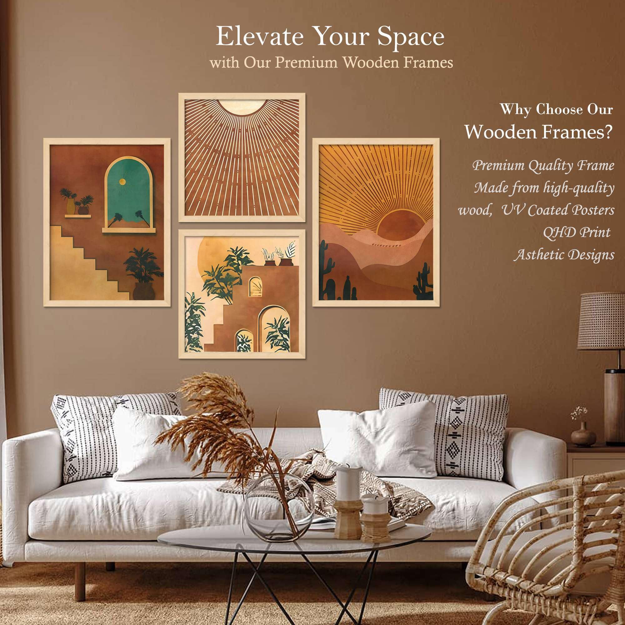 Boho Sunset Wall Art Set – Terracotta Abstract Sun & Stairs Canvas Prints | Minimalist Modern Home Décor for Living Room, Bedroom & Office | Handmade in India ( 36X24 Inches ) (BLACKLUXE CRAFTS) - BLACKLUXECRAFTS