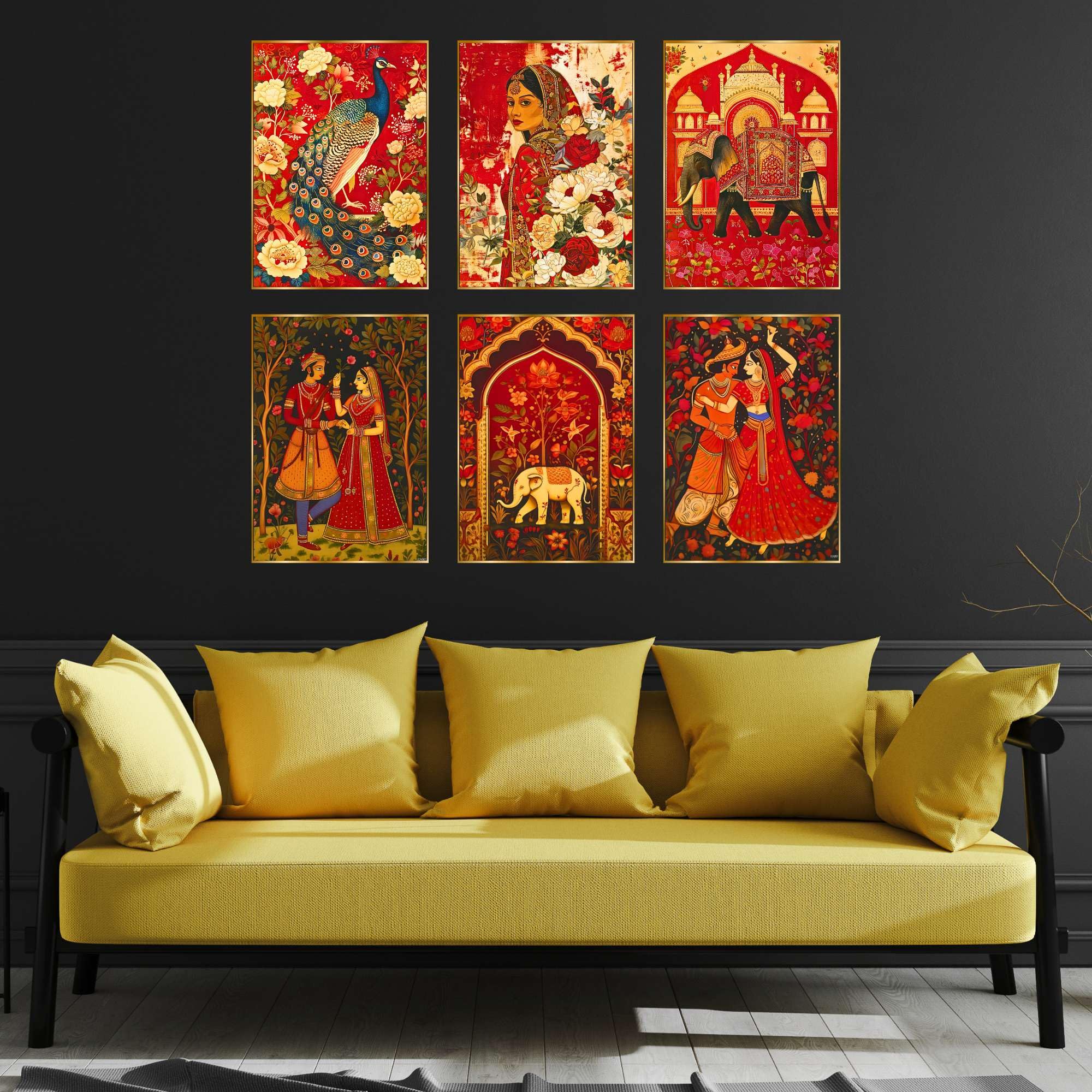 BLACKLUXE LIFESTYLE LTD Set of Six Wall Paintings for Wall Dacoration Golden Framed Wall Paintings for Living Room & Bedroom Wall Art for Home Decoration & Office Wall Décor - BLACKLUXECRAFTS