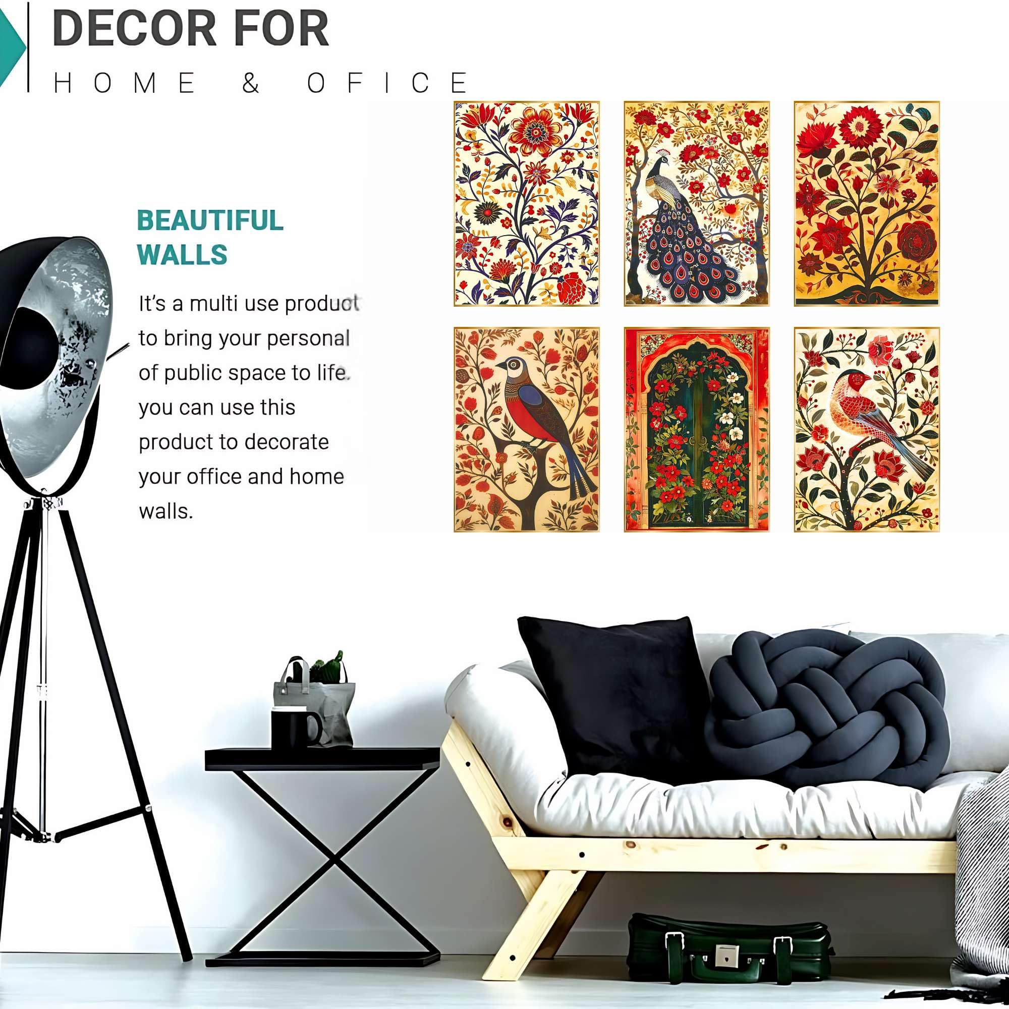 BLACKLUXE LIFESTYLE LTD Set of Six Wall Paintings for Wall Dacoration Golden Framed Wall Paintings for Living Room & Bedroom Wall Art for Home Decoration & Office Wall Décor - BLACKLUXECRAFTS