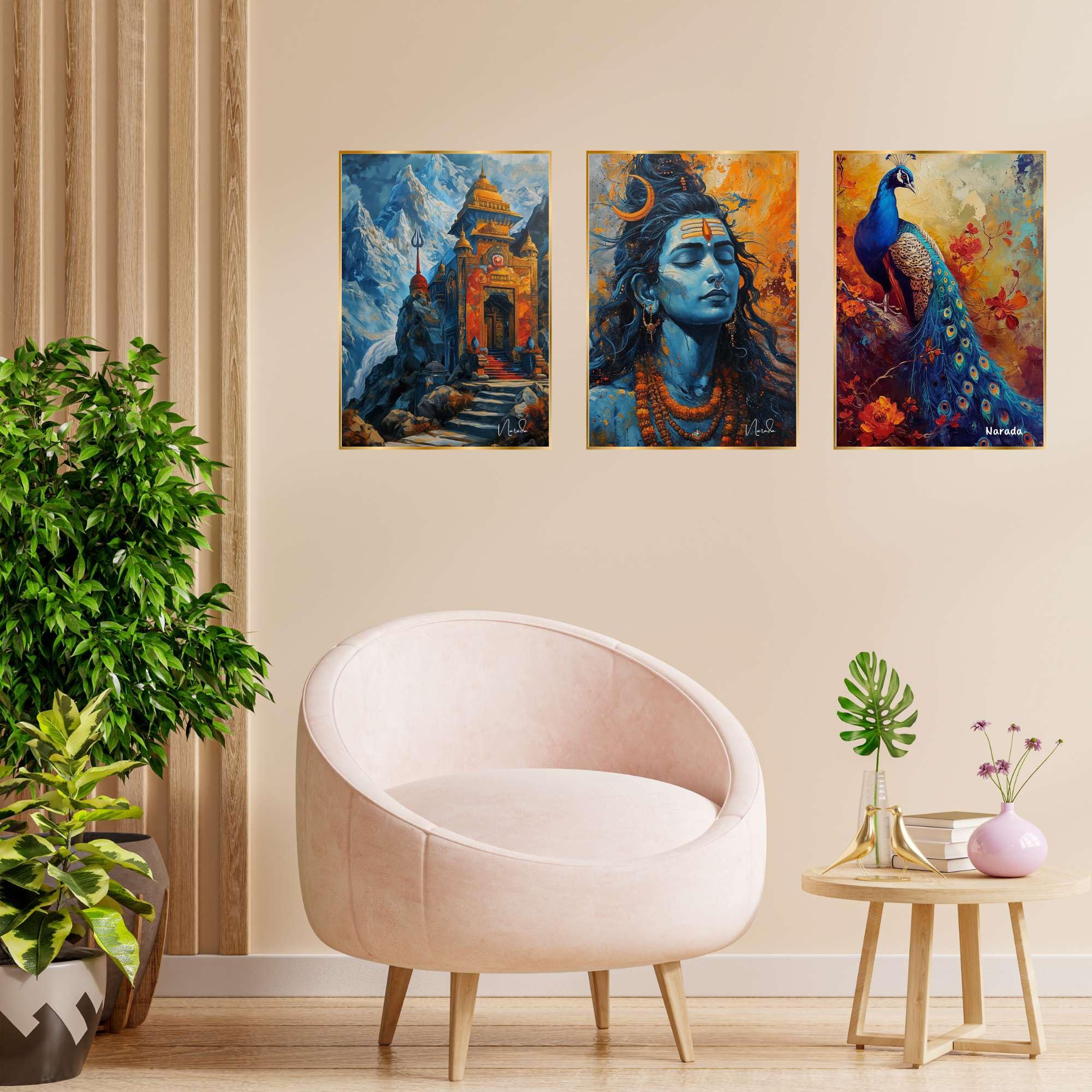 BLACKLUXE LIFESTYLE LTD Set of Three Wall Paintings for Wall Dacoration Golden Framed Wall Paintings for Living Room & Bedroom Wall Art for Home Decoration & Office Wall Décor - BLACKLUXECRAFTS