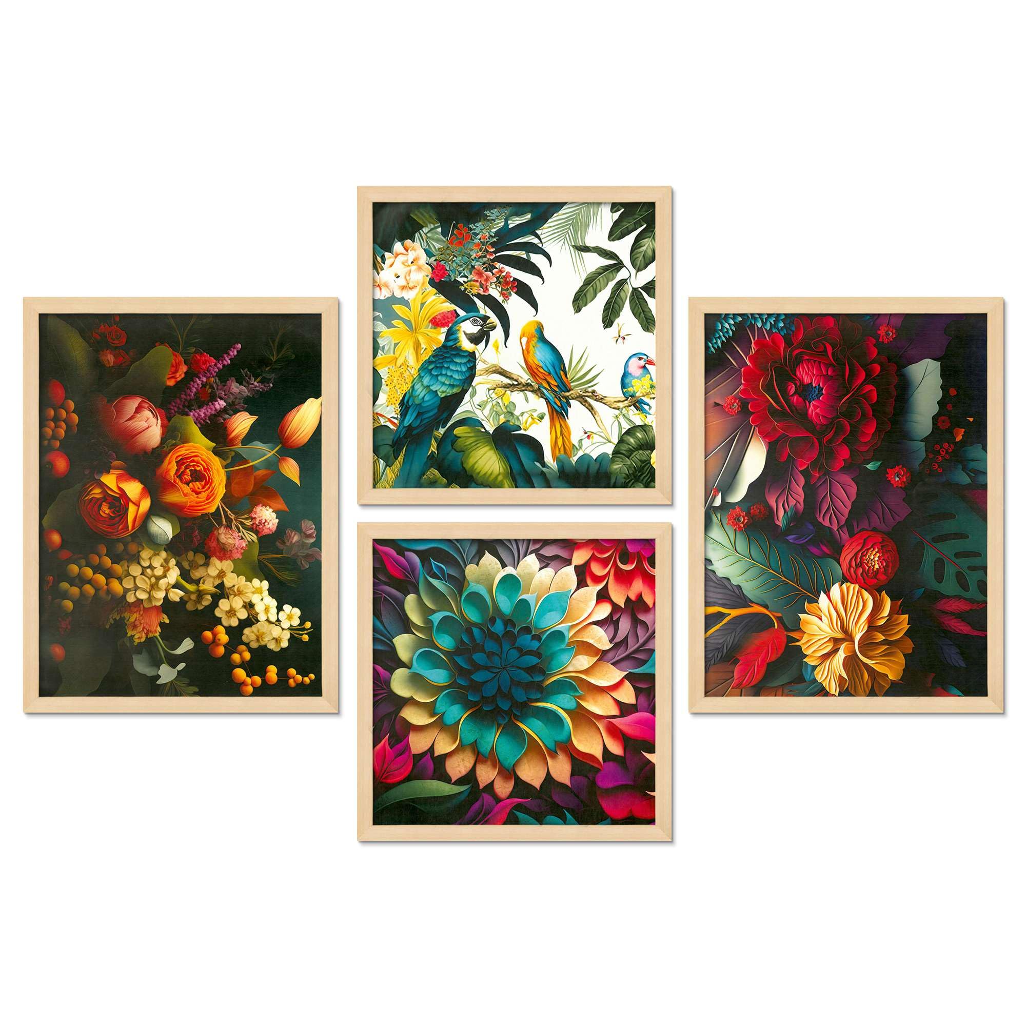 Tropical Parrot & Floral Wall Art Set of 4 | Colorful Botanical & Bird Canvas Prints | Modern Framed Artwork for Living Room, Bedroom & Office Decor
( 36X24 Inches ) (BLACKLUXE CRAFTS) - BLACKLUXECRAFTS