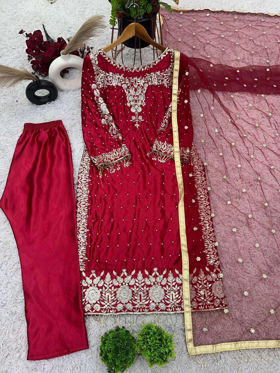 Maroon Embroidered Salwar Kameez with Dupatta | Luxury Indian Wedding & Party Wear for Women | Designer Ethnic Outfit (BLACKLUXE CRAFTS) - BLACKLUXECRAFTS