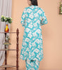 Women's Cotton Floral Printed Mandarin Collar A-Line Kurti with Pant (Sky Blue) (BLACKLUXE CRAFTS) - BLACKLUXECRAFTS